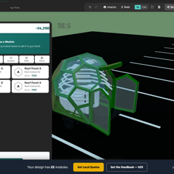 Thios open-hardware flywheel — 3D configurator with module picker and Get Local Quotes handoff