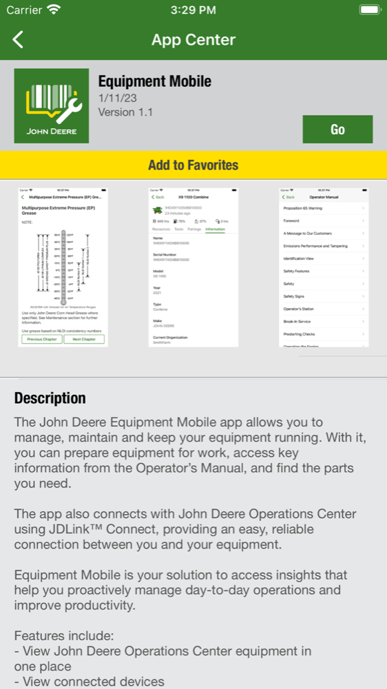 John Deere App Center — apps organized by operation