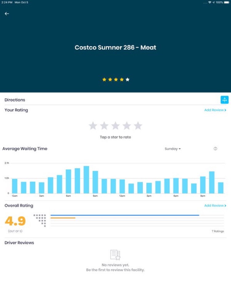 FourKites CarrierLink driver app — facility ratings and average wait times