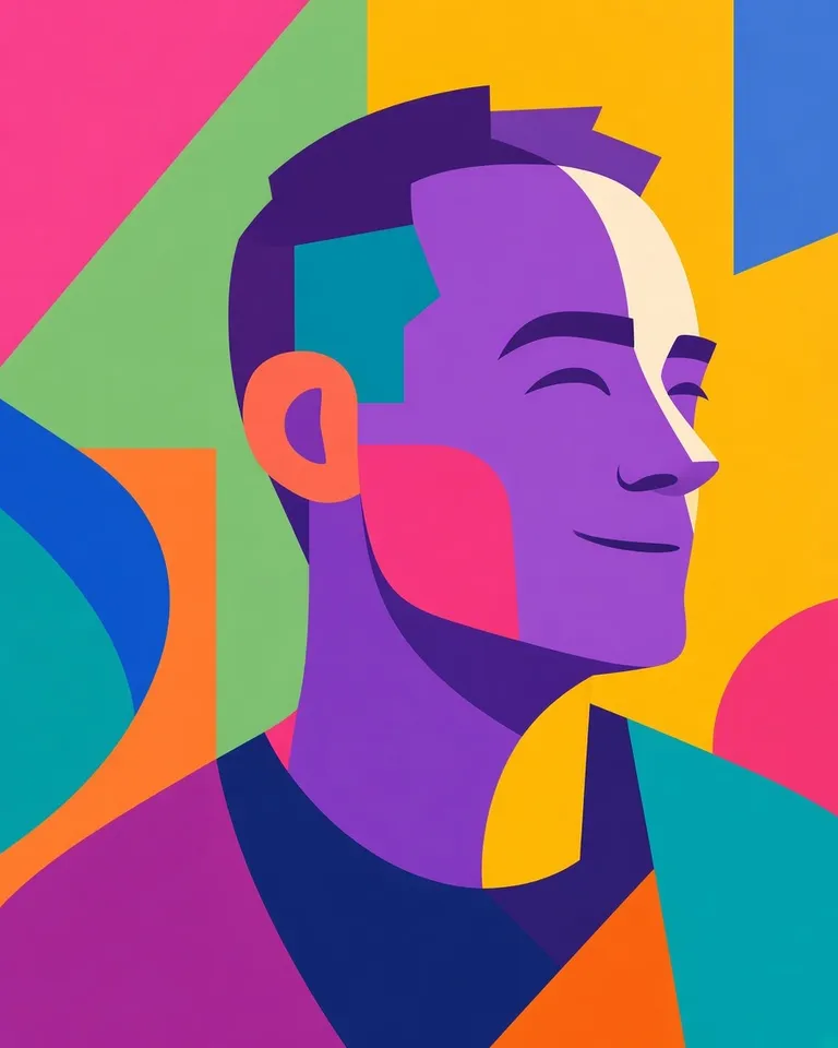 Peter Bartsch, Principal Product Designer, portrait in 2010s Memphis style