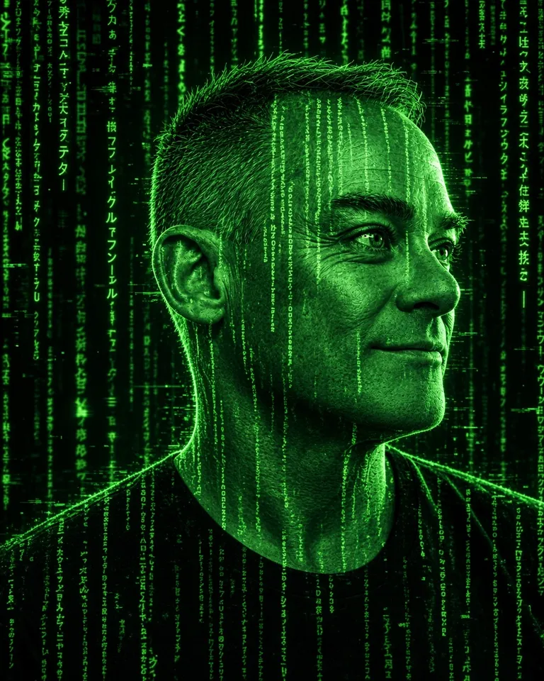 Peter Bartsch, Principal Product Designer, portrait in Matrix style