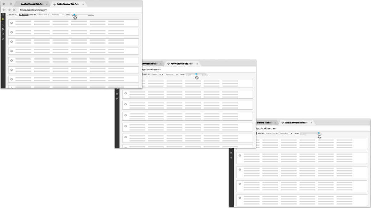 Three grayscale explorations of data density on the FourKites tracking list